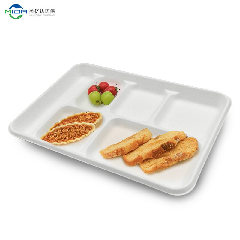 Rectangular Compartment Tray Disposable and compostable dinnerware sets Biodegradable food packaging bagasse bamboo pulp