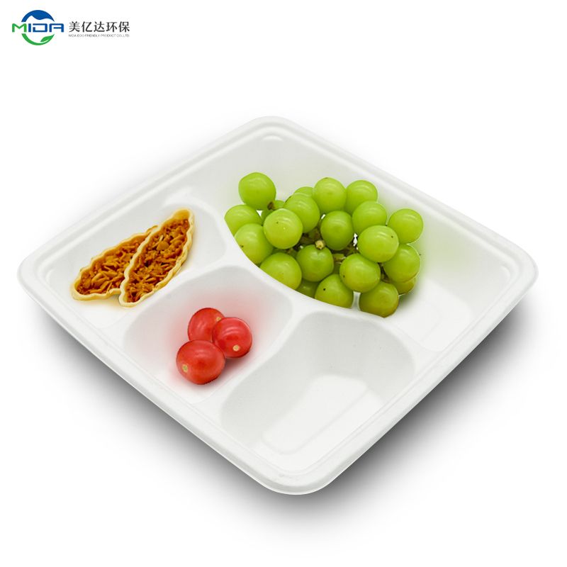 Rectangular Compartment Tray Disposable and compostable dinnerware sets Biodegradable food packaging bagasse bamboo pulp