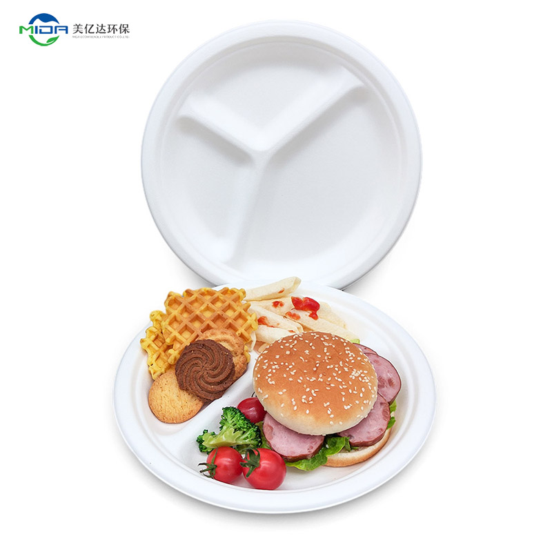Biodegradable Food Containers Disposable Bamboo Plates Bulk 3 Compartment Plates