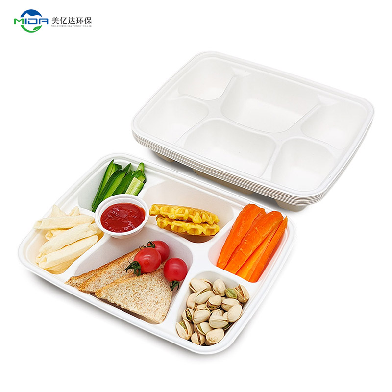 Biodegradable Tableware Manufacturers 6 Compartment Meat Lunch Trays