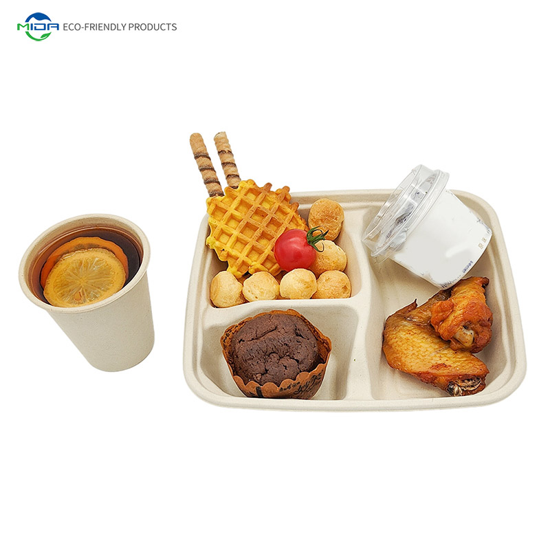 Eco Friendly Disposable Wholesale 3 Compartment Meat Tray with Lids