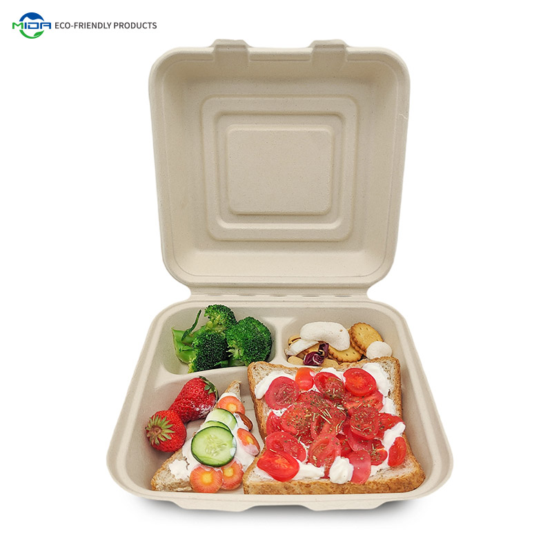 Biodegradable Takeout Containers Wholesale 10 Inch 3 Compartment Clamshell