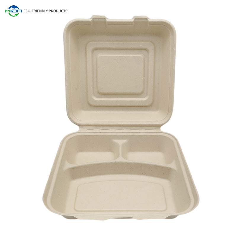 Eco 3 Compartment Plastic Food Containers with Lid Takeaway
