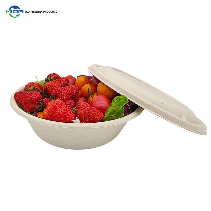 Biodegradable Food Containers Bulk Compostable 32oz Salad Fruit Bowl with Lids